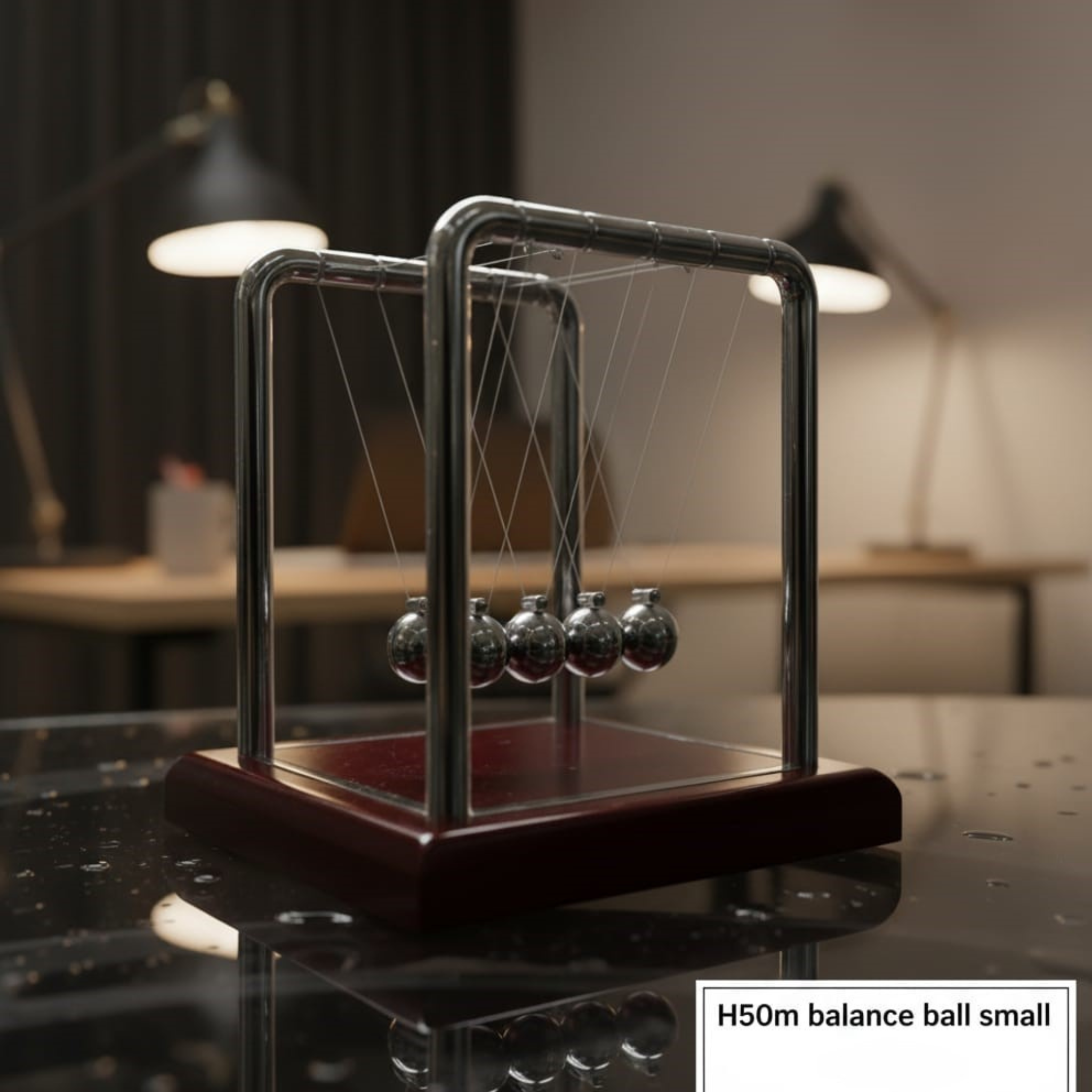Pendulum Ball - Brown Wooden Base, Balance Ball, Desktop Entertainment