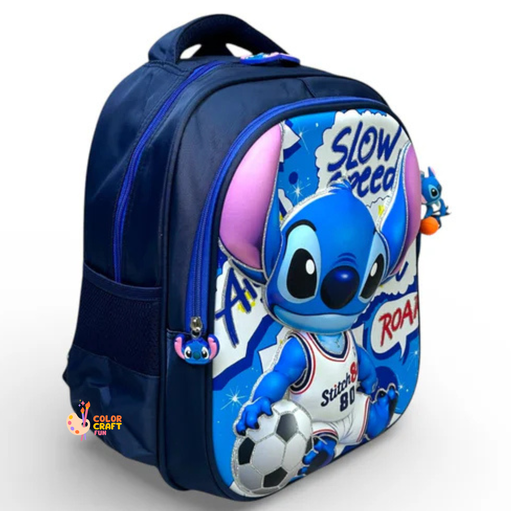 14 Inch 3D Stitch School Bag For Nursery Till KG Kids ( With Keychain )