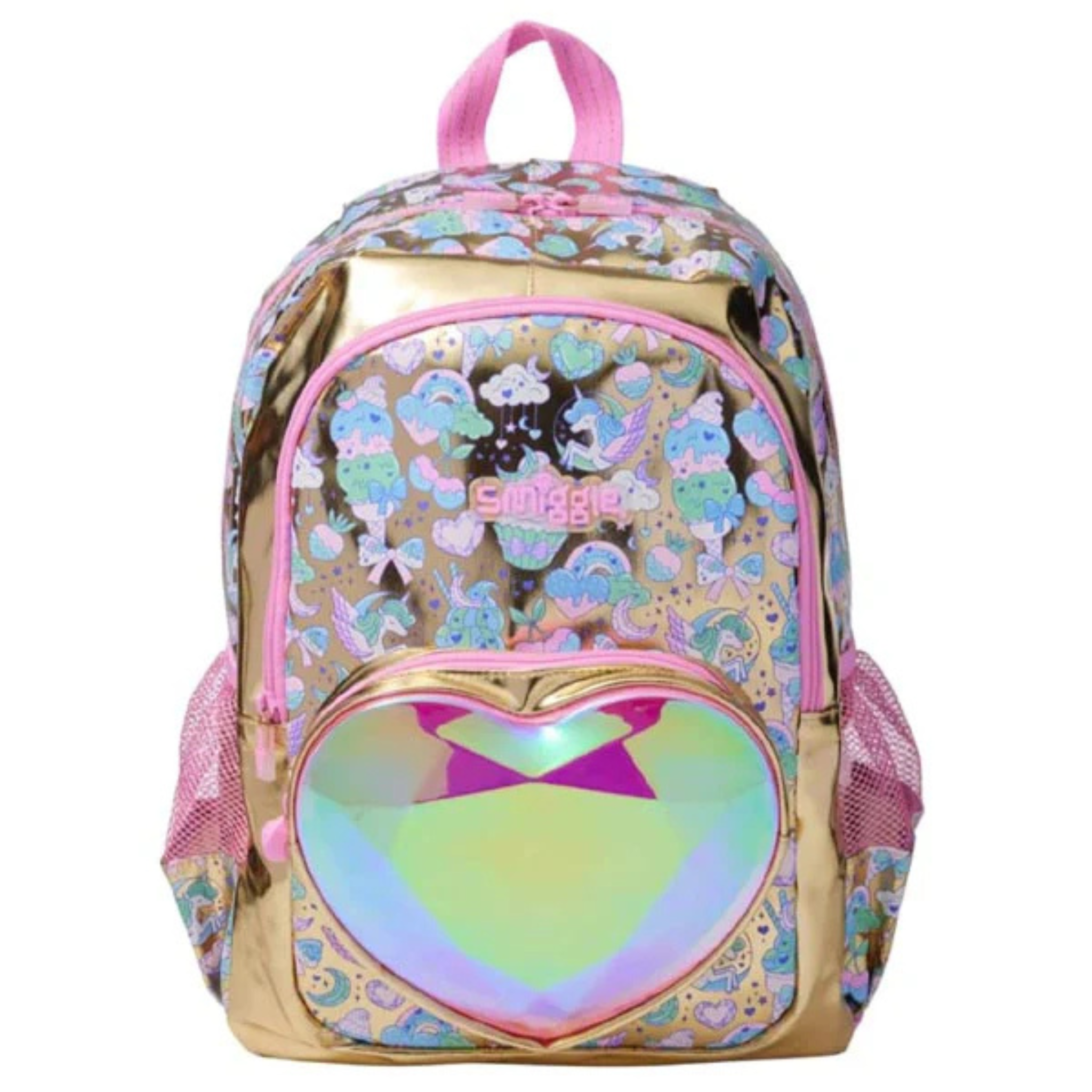 Smiggle Unicorn & Heart Kids School Bag & Travel Backpack – 17 Inches with Transparent Heart Pocket (100%orignal)