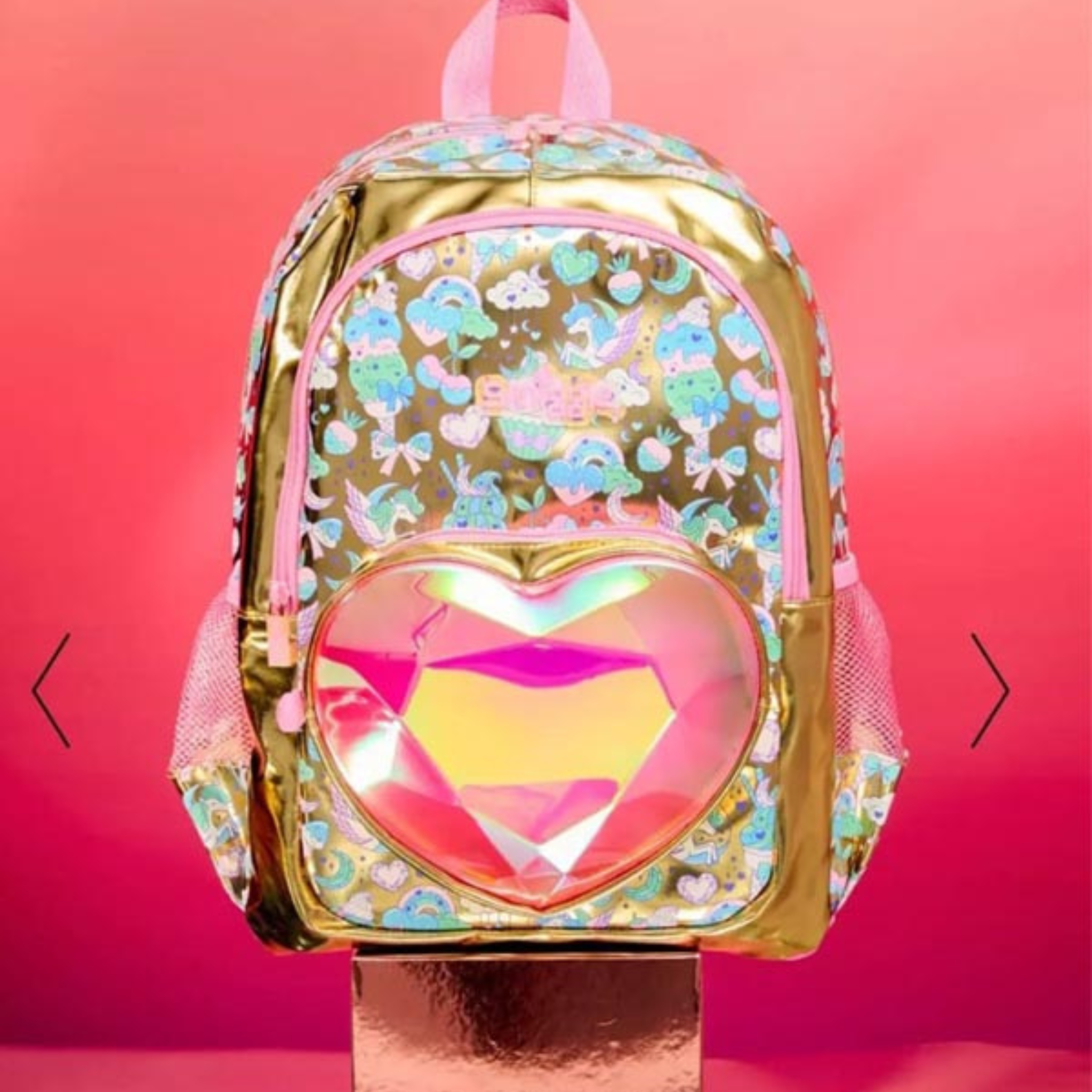 Smiggle Unicorn & Heart Kids School Bag & Travel Backpack – 17 Inches with Transparent Heart Pocket (100%orignal)