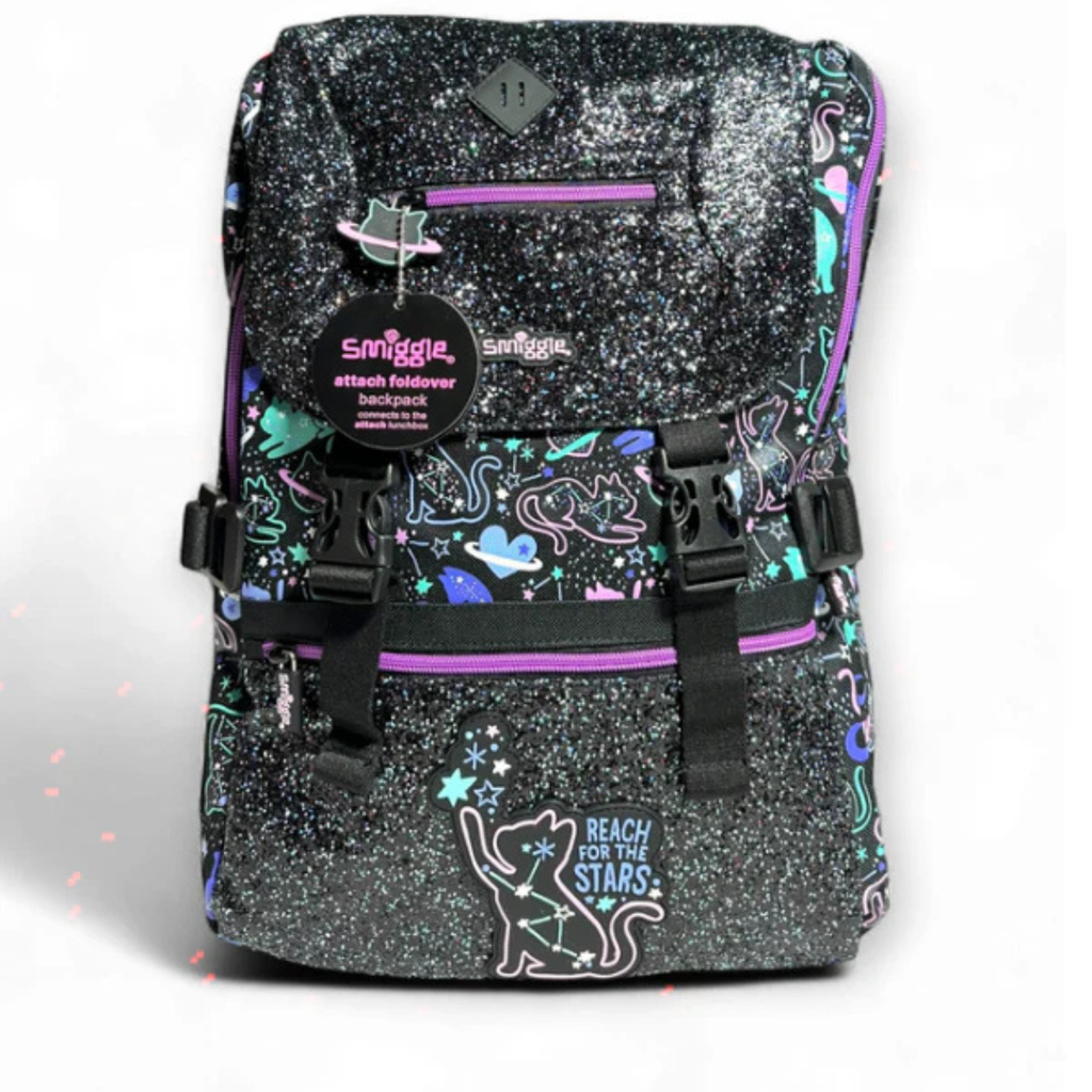 Smiggle Glitter Cat Foldover School Bag for Kids | Premium Durable Backpack (Grade 3–8) xl size (100%orignal)