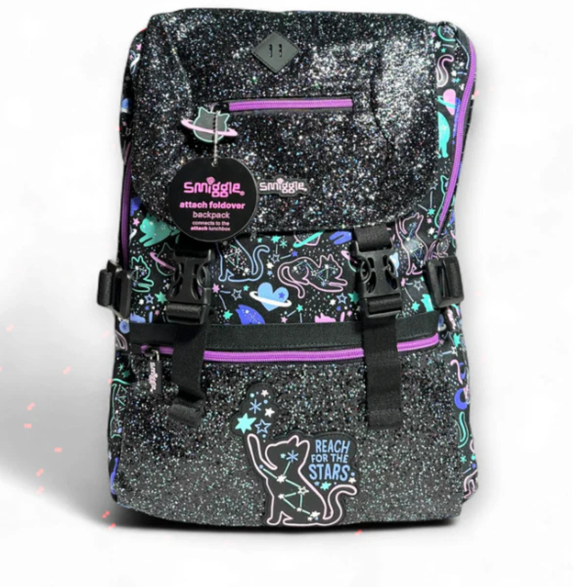 Smiggle Glitter Cat Foldover School Bag for Kids | Premium Durable Backpack (Grade 3–8) xl size (100%orignal)