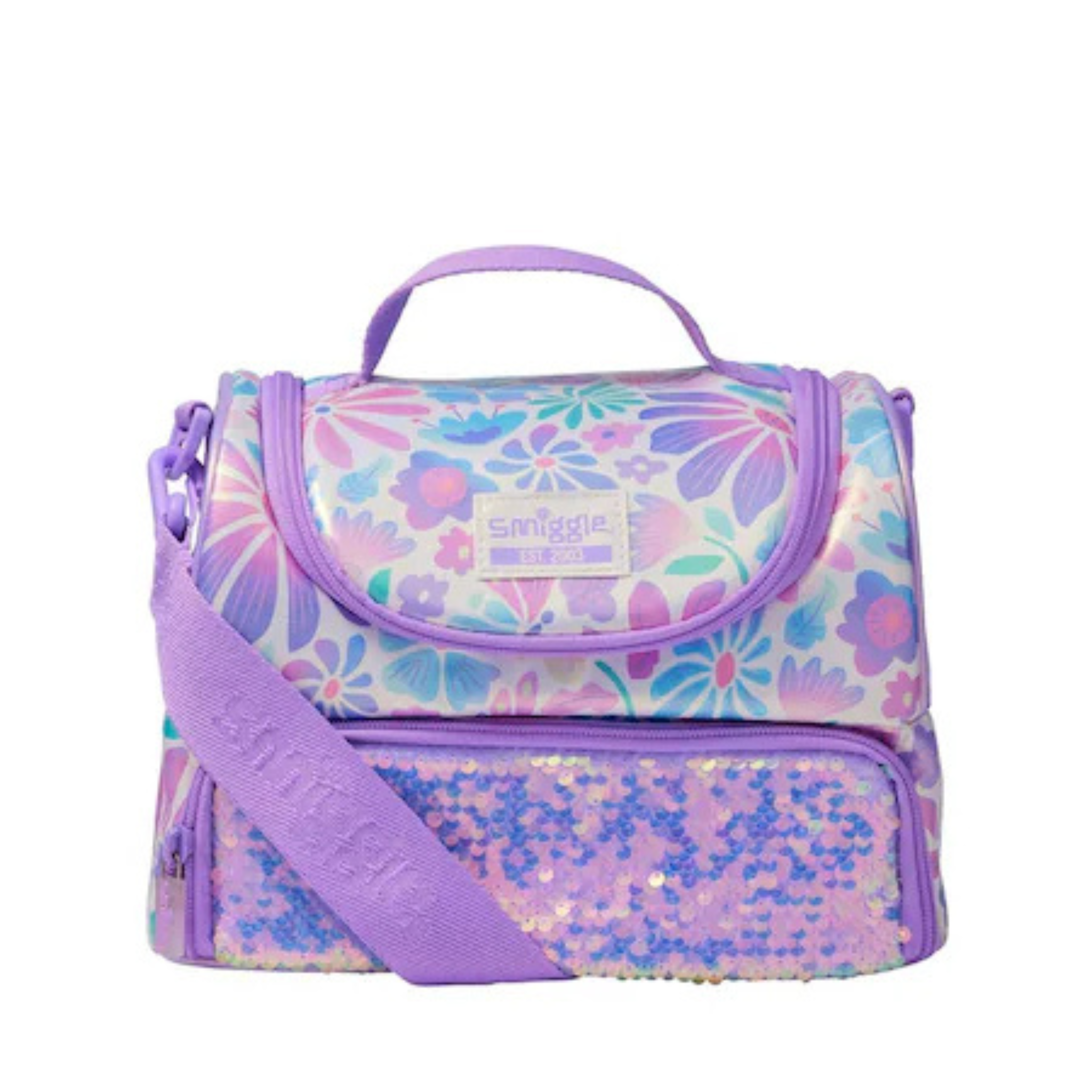 Smiggle Glittery Silver Insulated Lunch Bag for Kids – Dual Compartment School Lunch Box