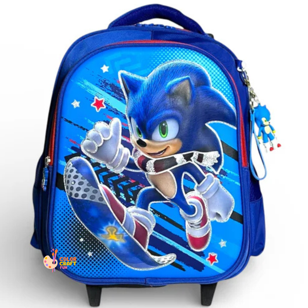 14 Inch 3D Sonic Trolley Bag For Grade kg Till 1 Boys ( With Keychain )