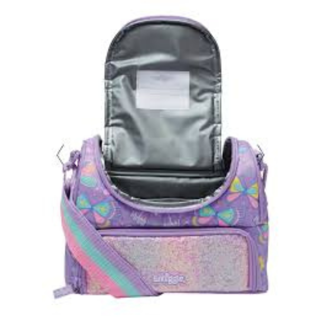 Smiggle Glittery Silver Insulated Lunch Bag for Kids – Dual Compartment School Lunch Box