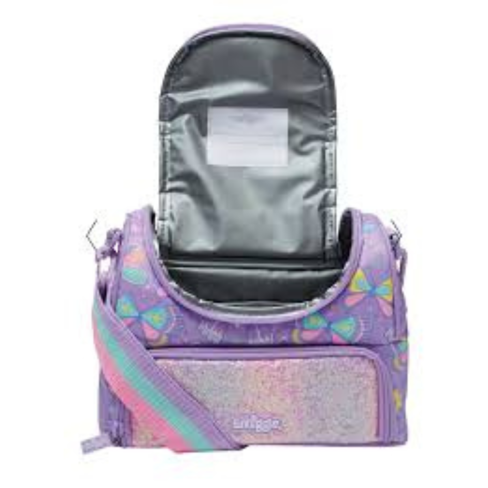 Smiggle Glittery Silver Insulated Lunch Bag for Kids – Dual Compartment School Lunch Box