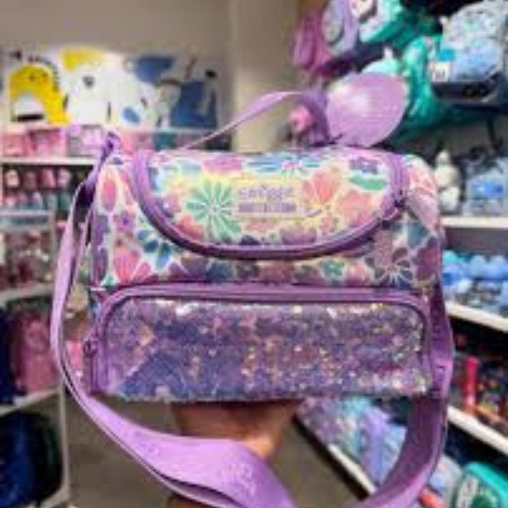 Smiggle Glittery Silver Insulated Lunch Bag for Kids – Dual Compartment School Lunch Box