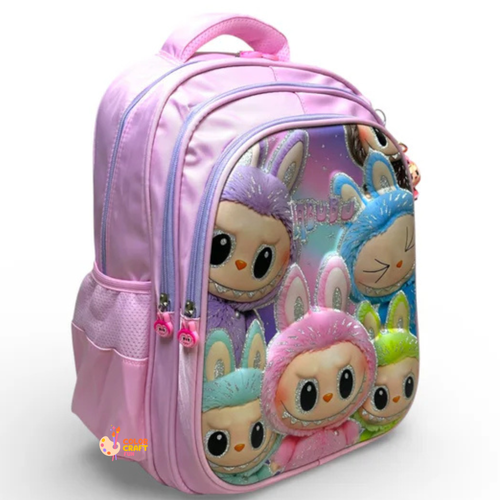 16 Inch 3D Labubu School Bag For Grade 1 Till 3 Girls ( With Keychain )
