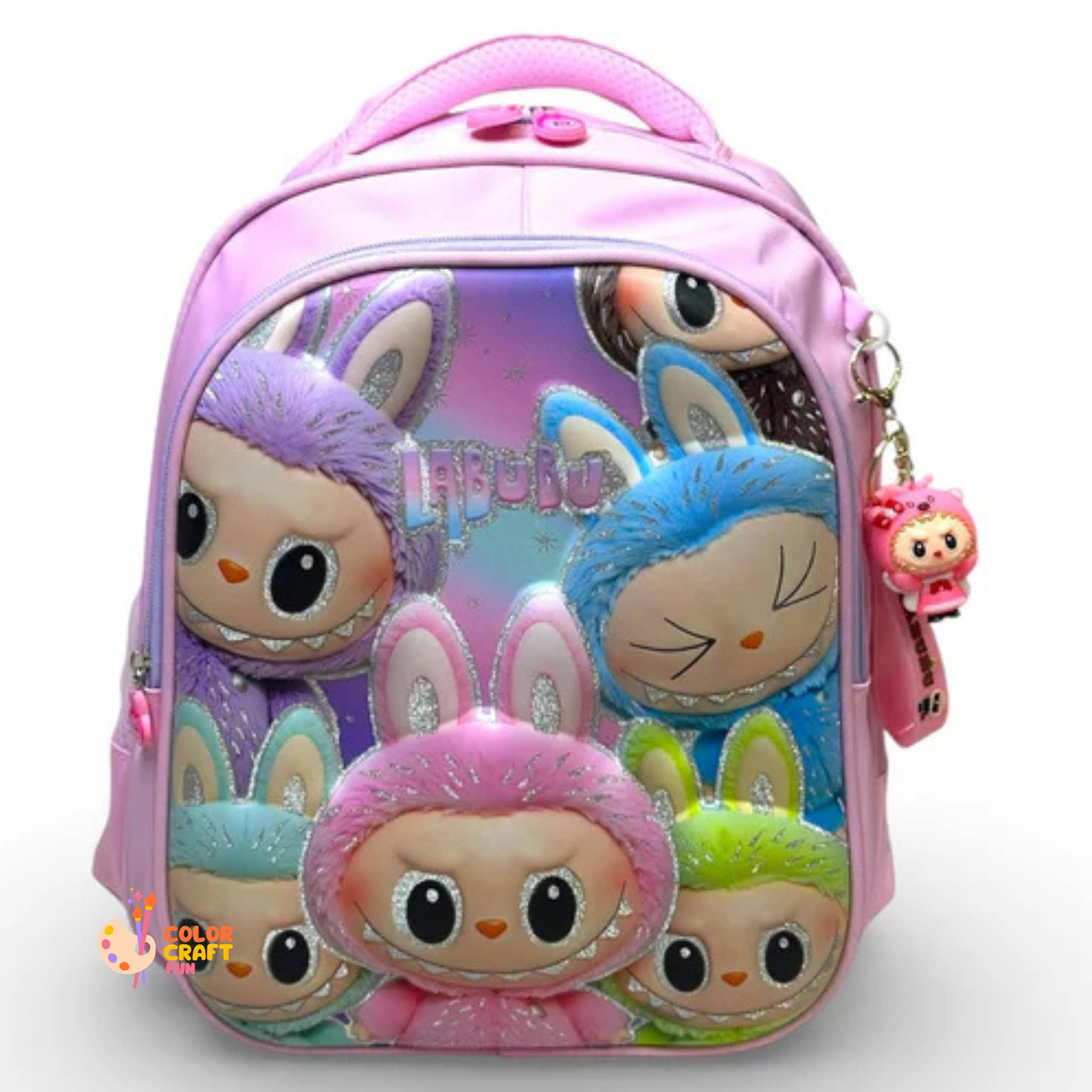 14 Inch 3D Labubu School Bag For Nursery Till KG Girls ( With Keychain )