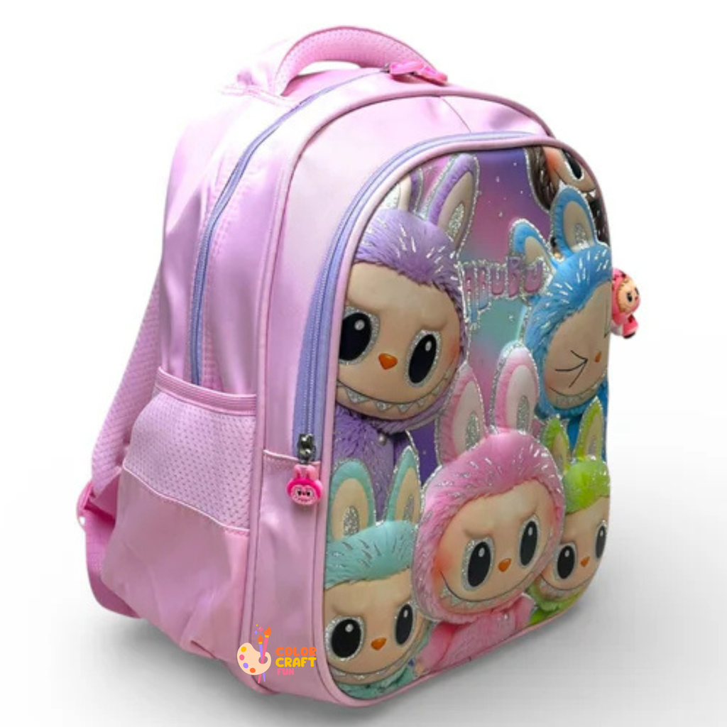 14 Inch 3D Labubu School Bag For Nursery Till KG Girls ( With Keychain )