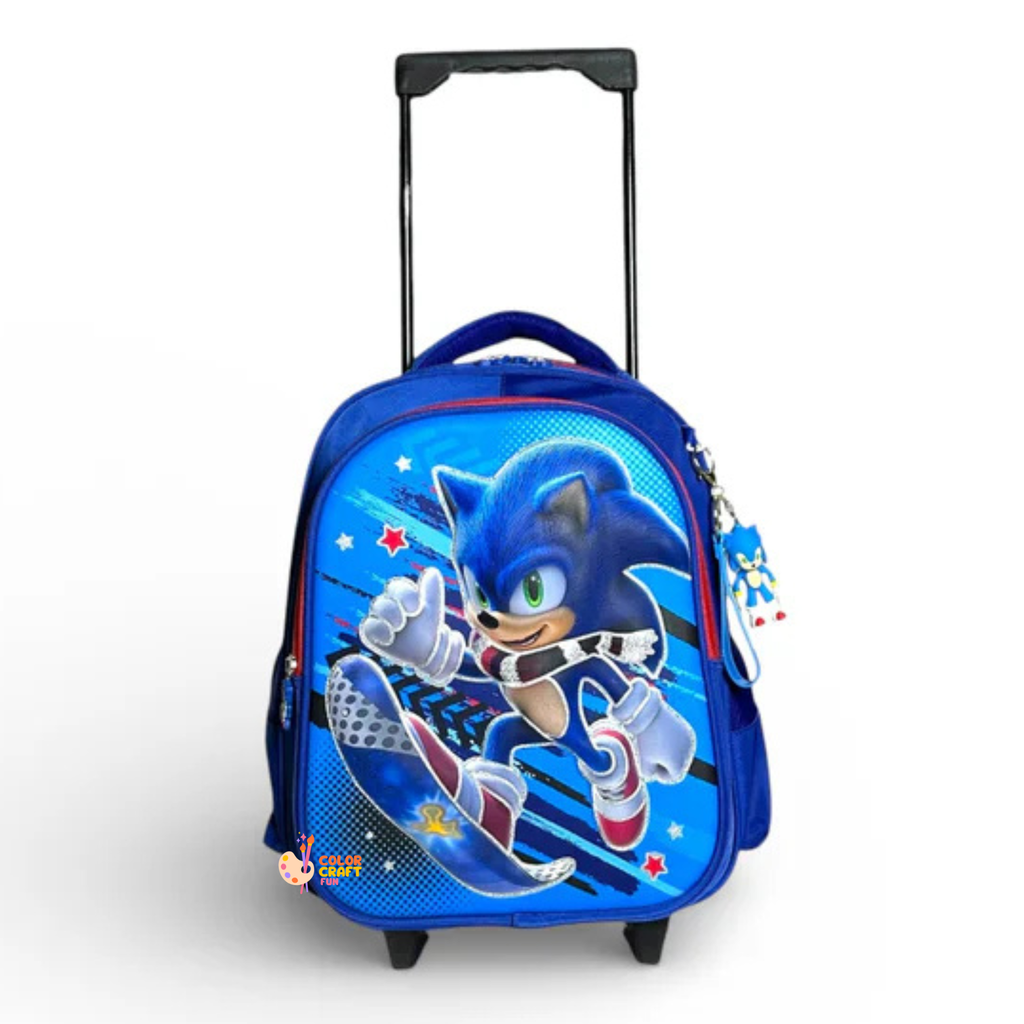 14 Inch 3D Sonic Trolley Bag For Grade kg Till 1 Boys ( With Keychain )
