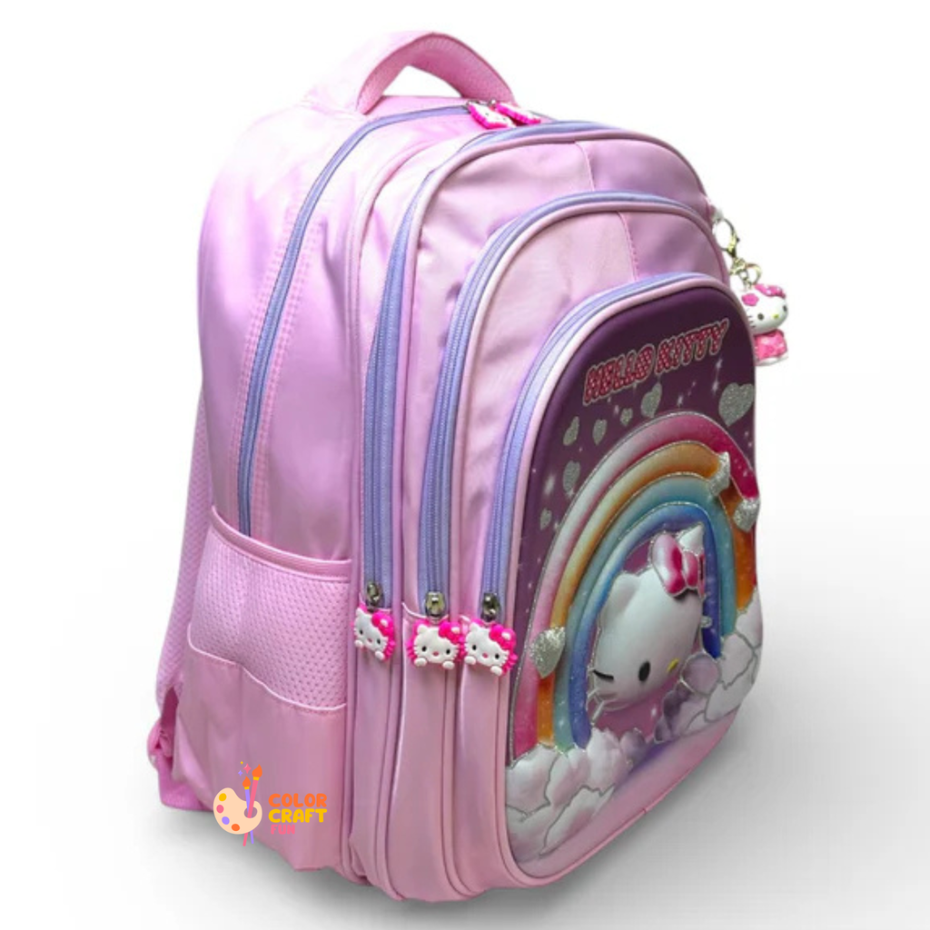 18 Inch 3D Hello Kitty School Bag For Grade 4 Till 8 Girls ( With Keychain )
