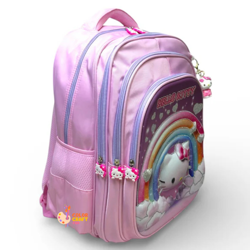 18 Inch 3D Hello Kitty School Bag For Grade 4 Till 8 Girls ( With Keychain )