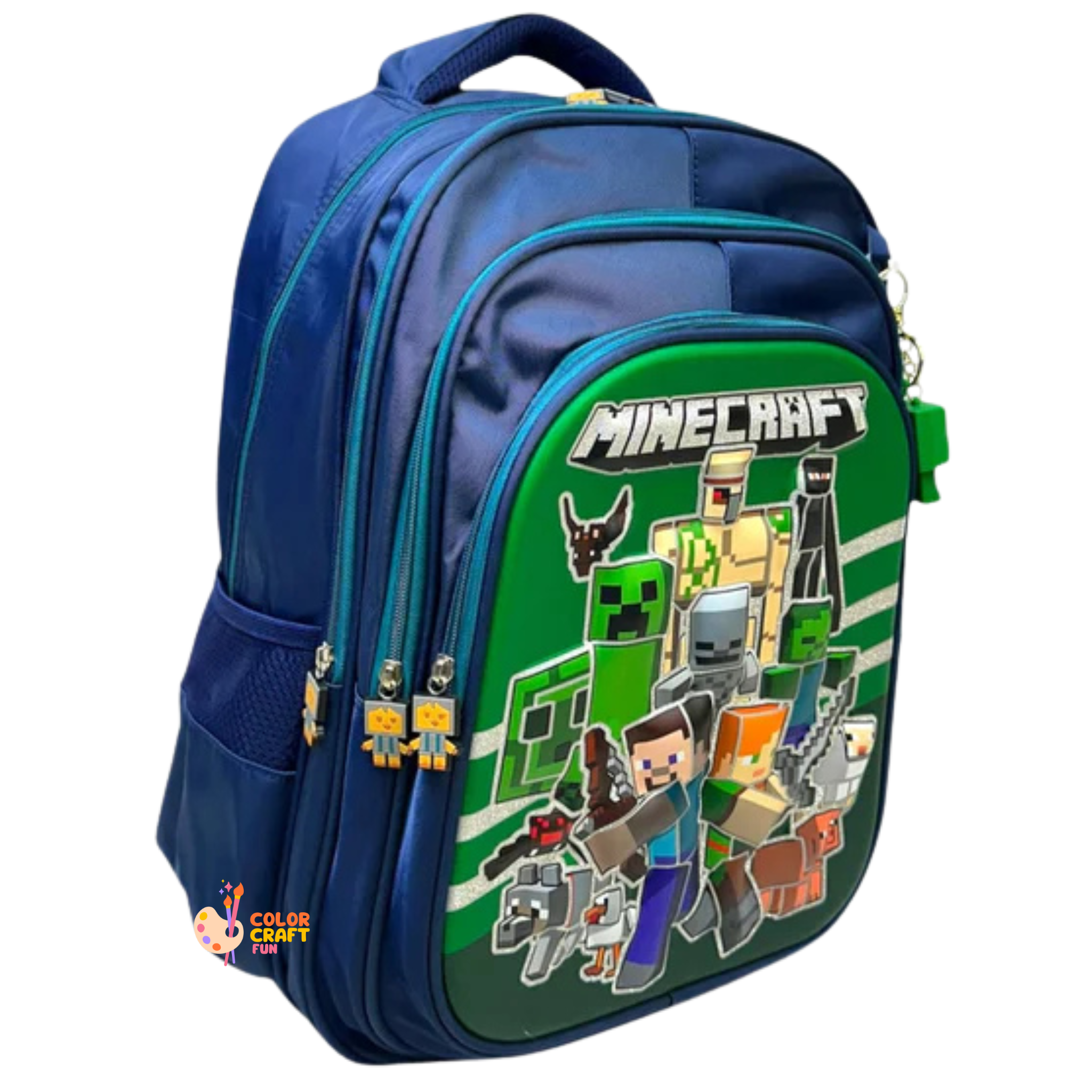 18 Inch 3D Minecraft School Bag For Grade 4 Till 8 Boys ( With Keychain )