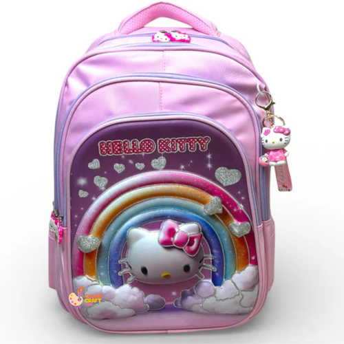 16 Inch 3D Hello Kitty School Bag For Grade 1 Till 3 Girls ( With Keychain )
