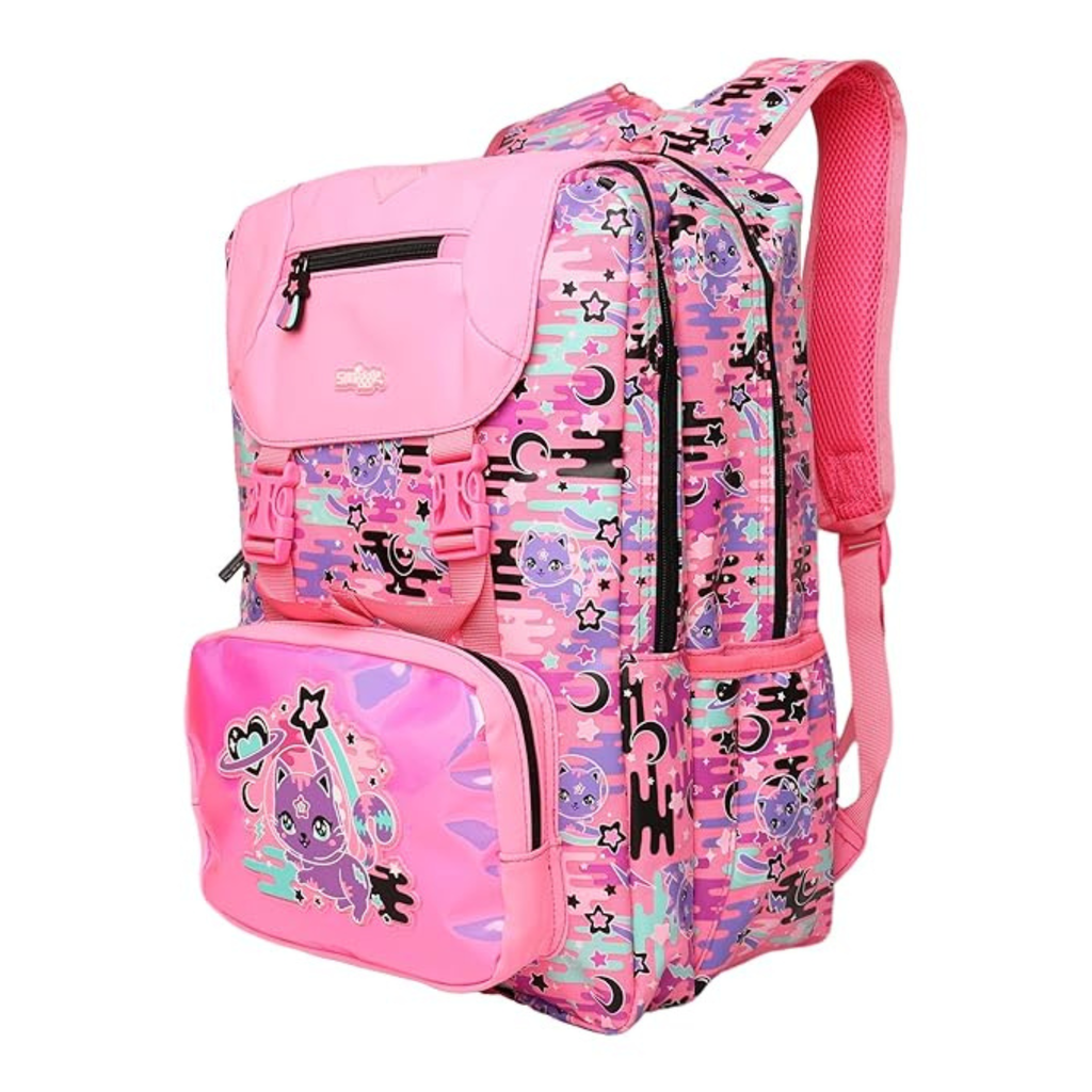 Smiggle Pink Astronaut Cat Foldover School Bag for Kids | Premium Durable Backpack (Grade 3–8)xl size (100%orignalO)