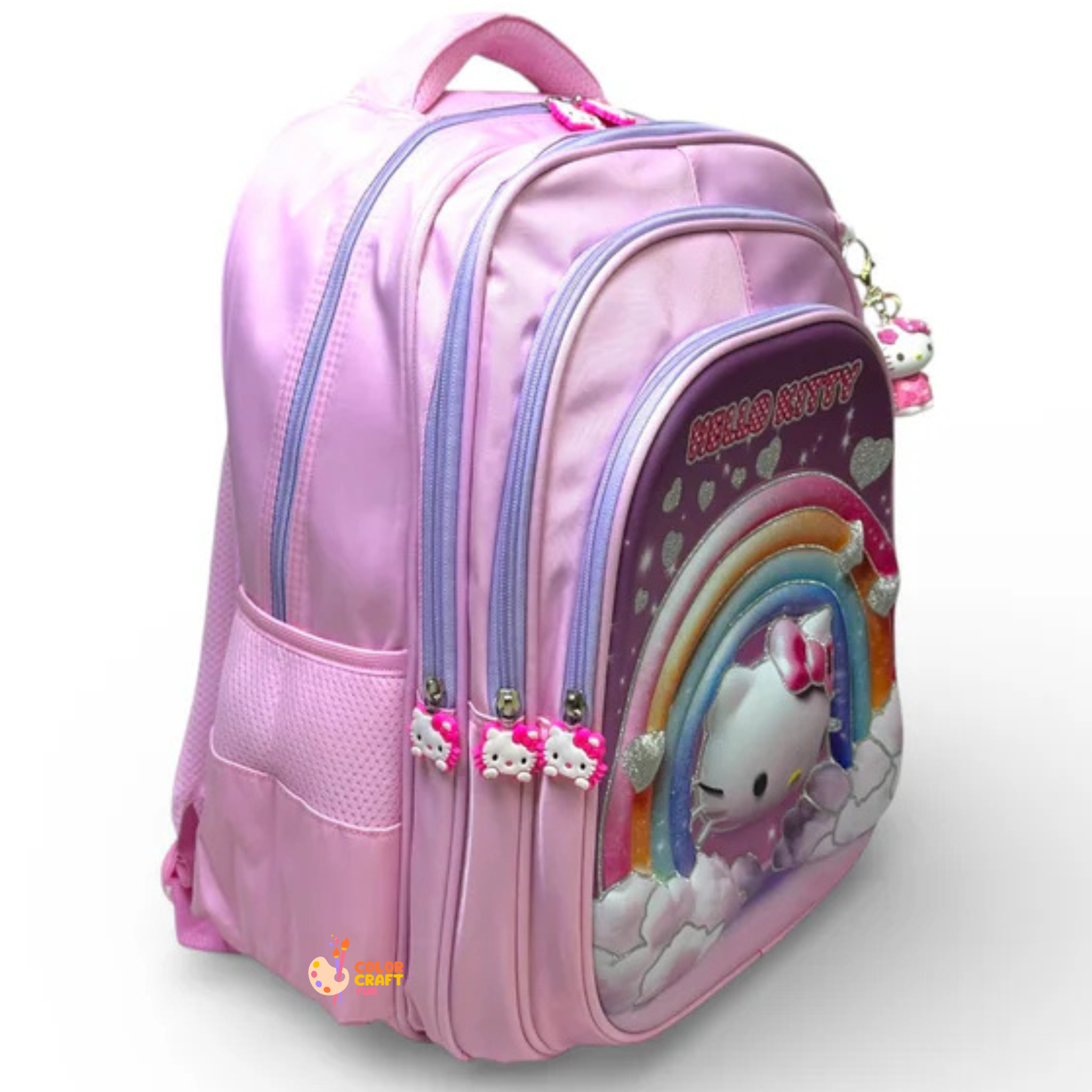 16 Inch 3D Hello Kitty School Bag For Grade 1 Till 3 Girls ( With Keychain )
