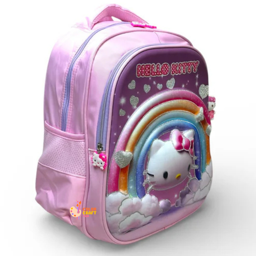 14 Inch 3D Hello Kitty School Bag For Nursery Till KG Girls ( With Keychain )
