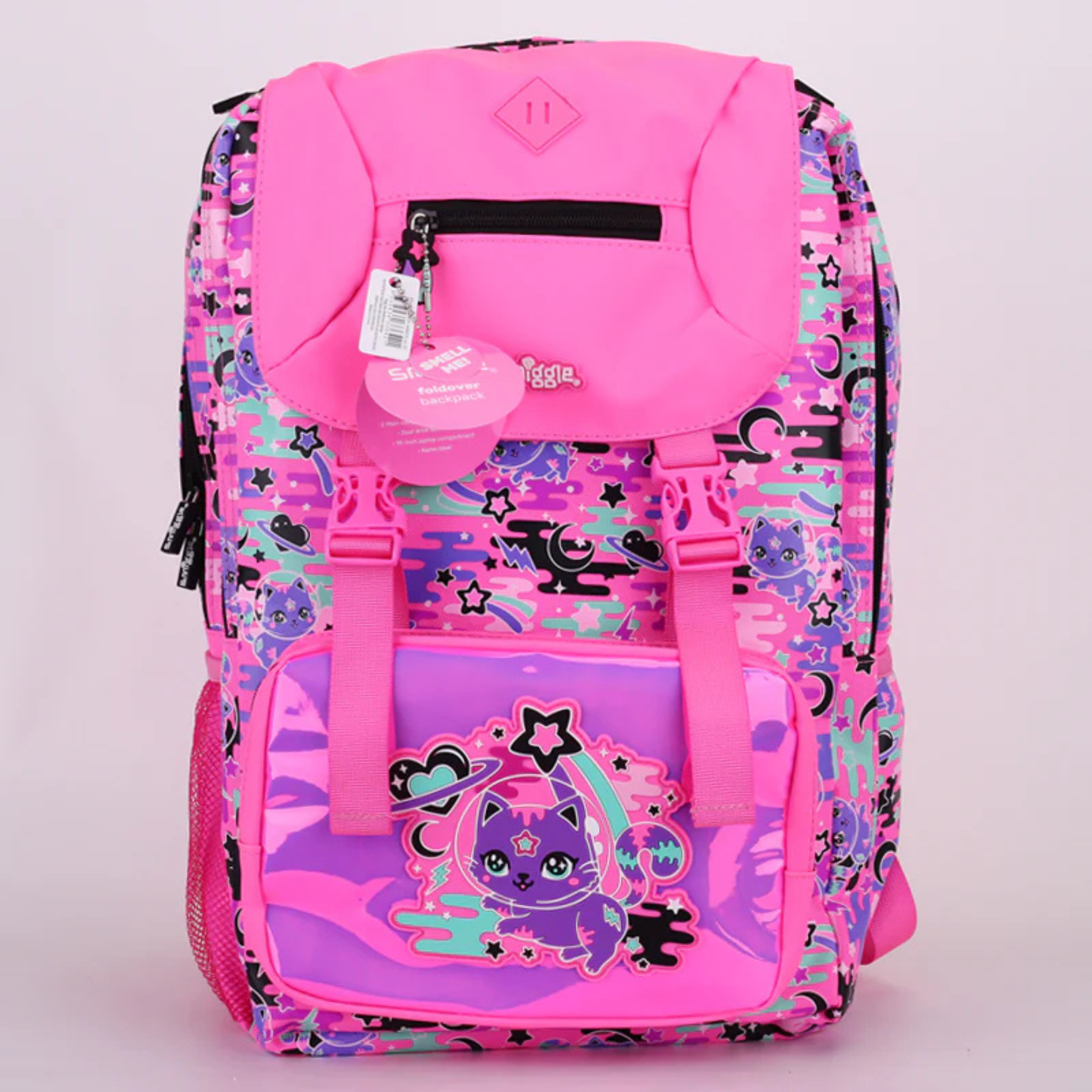 Smiggle Pink Astronaut Cat Foldover School Bag for Kids | Premium Durable Backpack (Grade 3–8)xl size (100%orignalO)