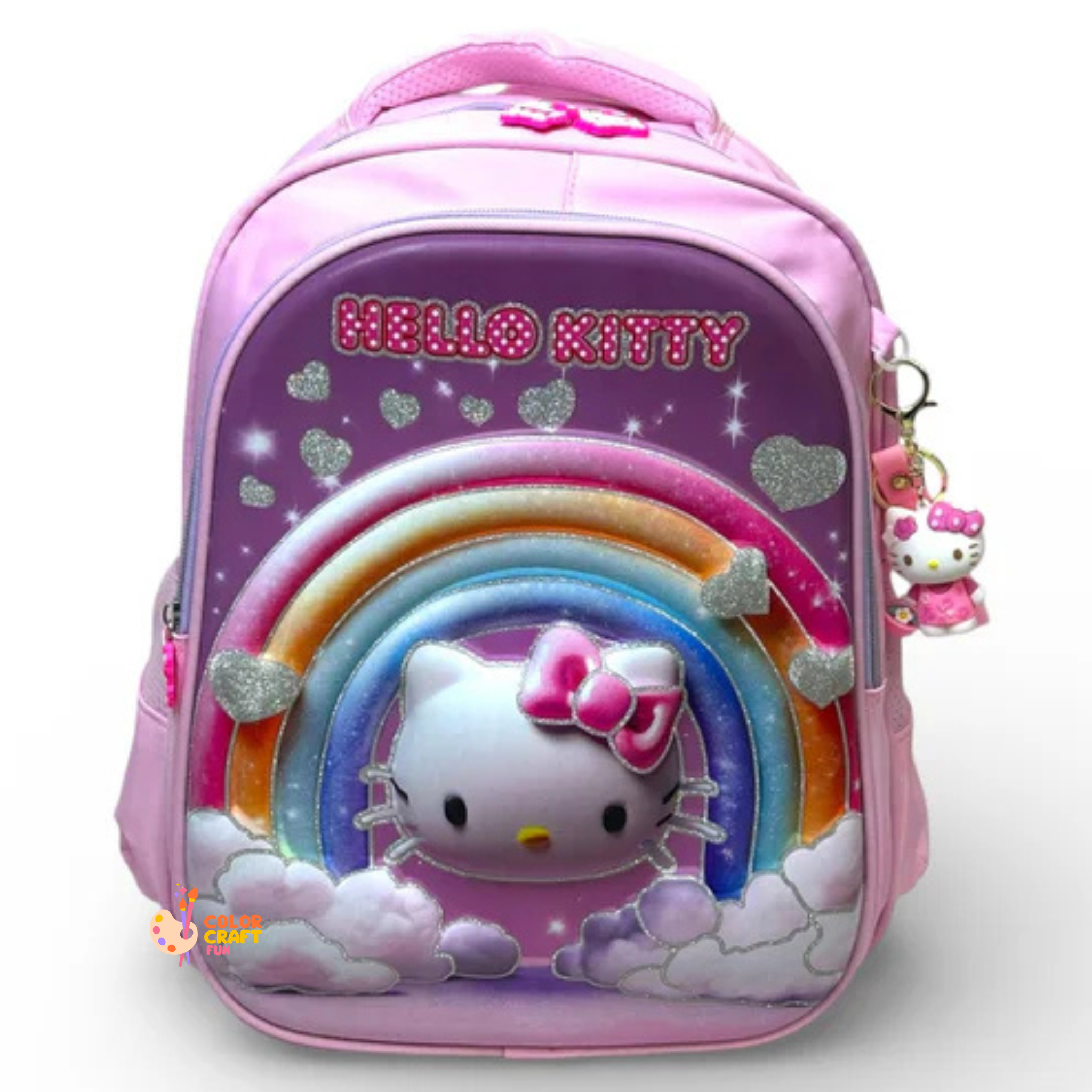 14 Inch 3D Hello Kitty School Bag For Nursery Till KG Girls ( With Keychain )