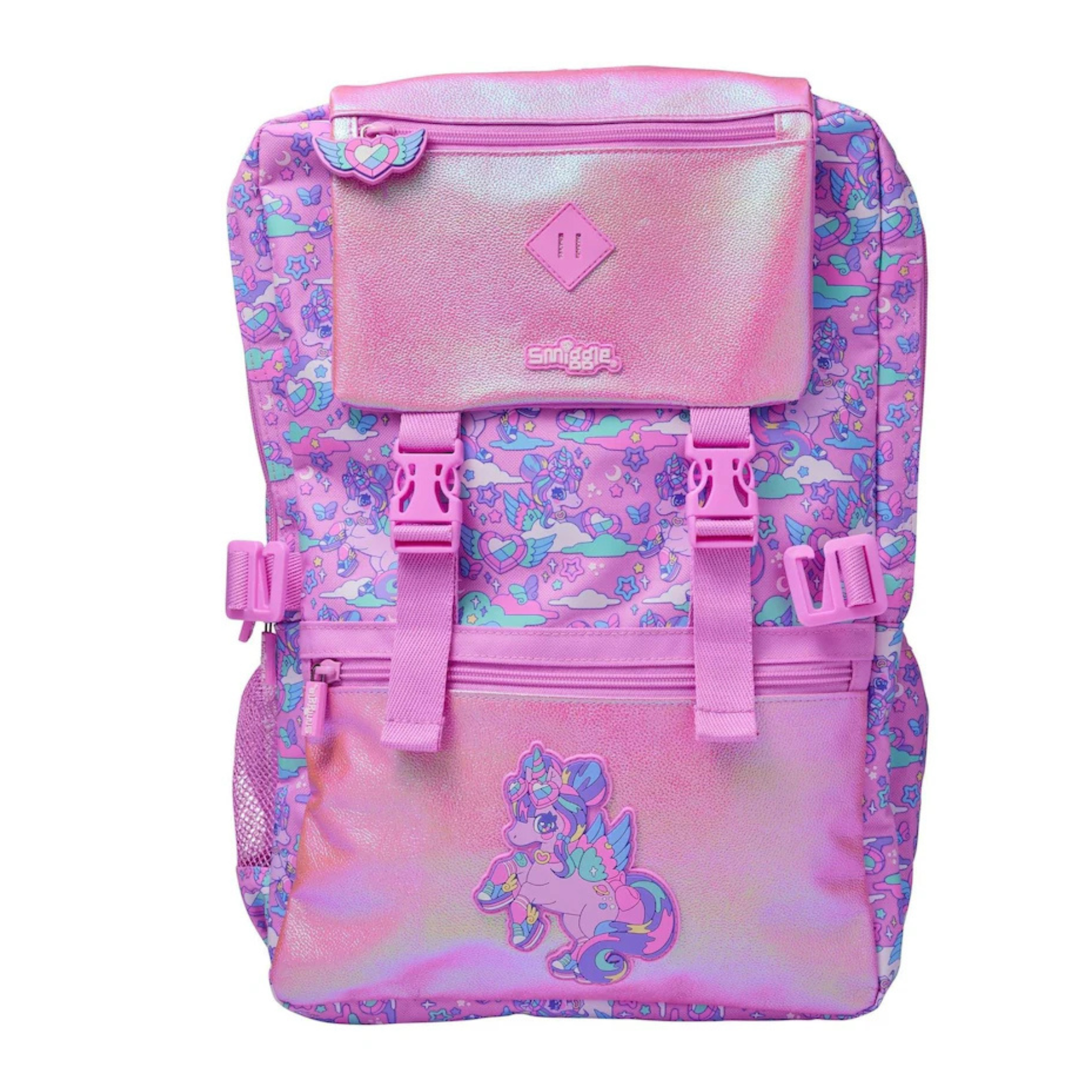 Smiggle Seahorse Unicorn Glitter Foldover School Bag for Kids | Premium Durable Backpack (Grade 3–8)xl size (100%orignal)