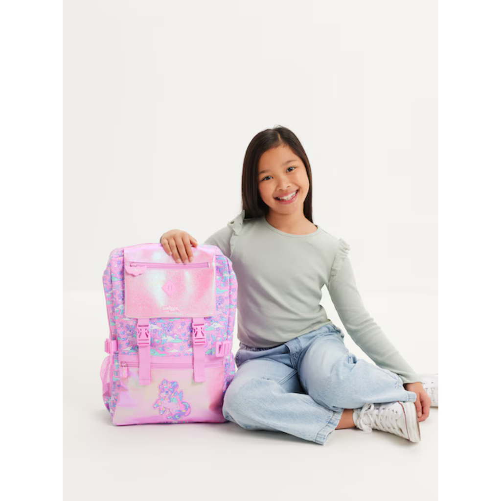 Smiggle Seahorse Unicorn Glitter Foldover School Bag for Kids | Premium Durable Backpack (Grade 3–8)xl size (100%orignal)