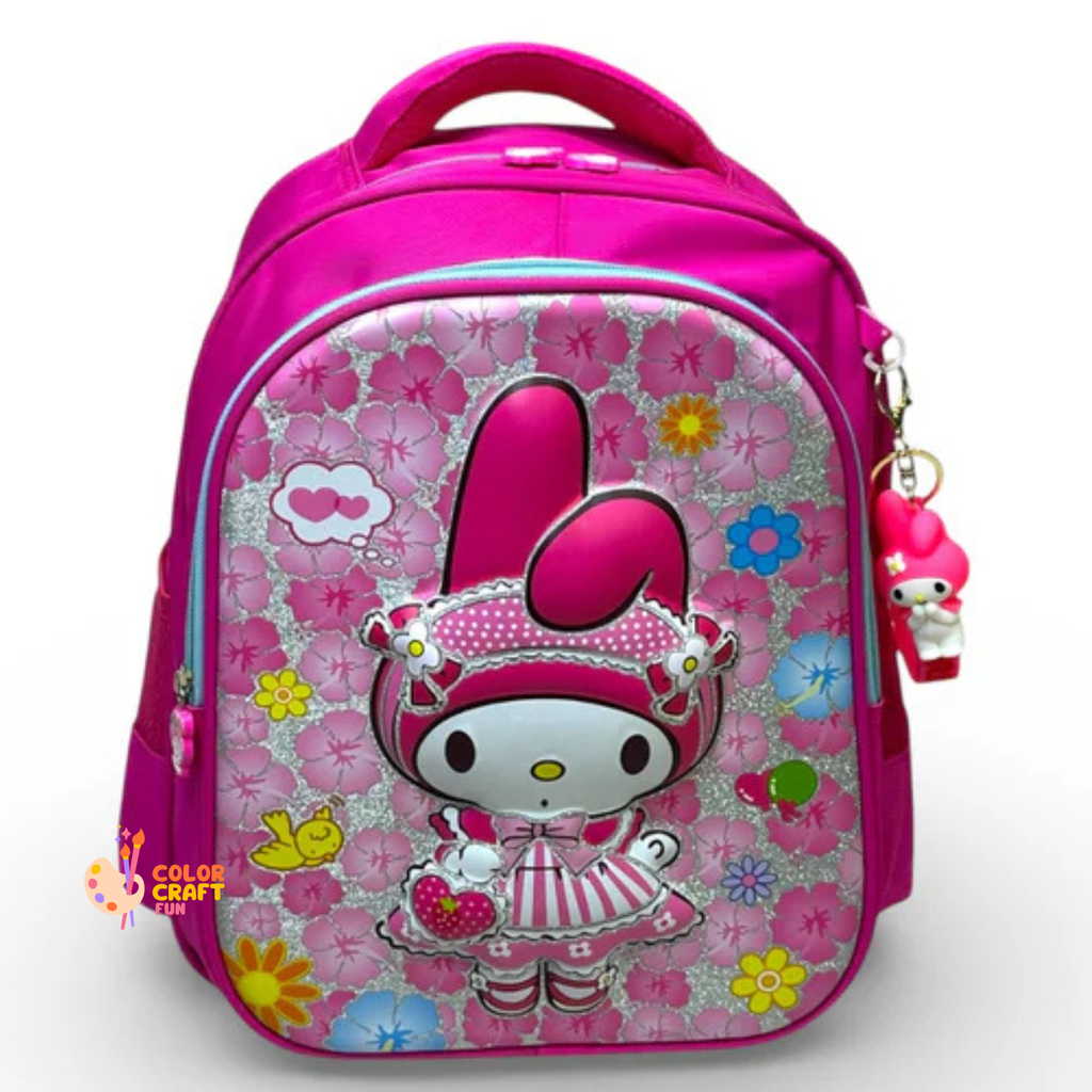 14 Inch 3D Melody School Bag For Nursery Till KG Girls ( With Keychain )