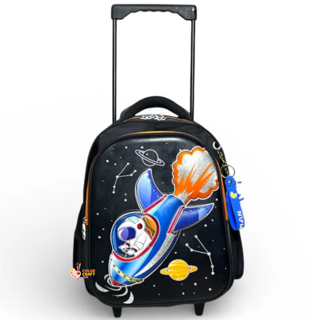 14 Inch 3D Space Astronaut Trolley Bag For Grade kg Till 1 Boys ( With Keychain )