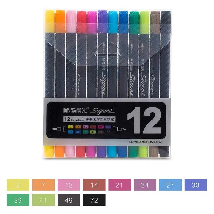 M&G Brush Tip 12 Colour Markers Set - Double Sided